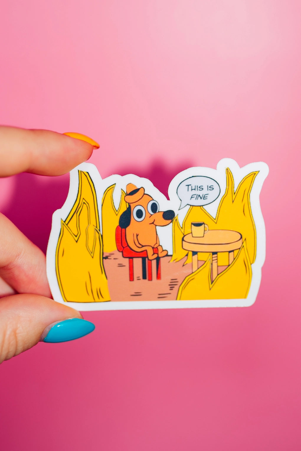 This Is Fine Meme Cartoon Sticker