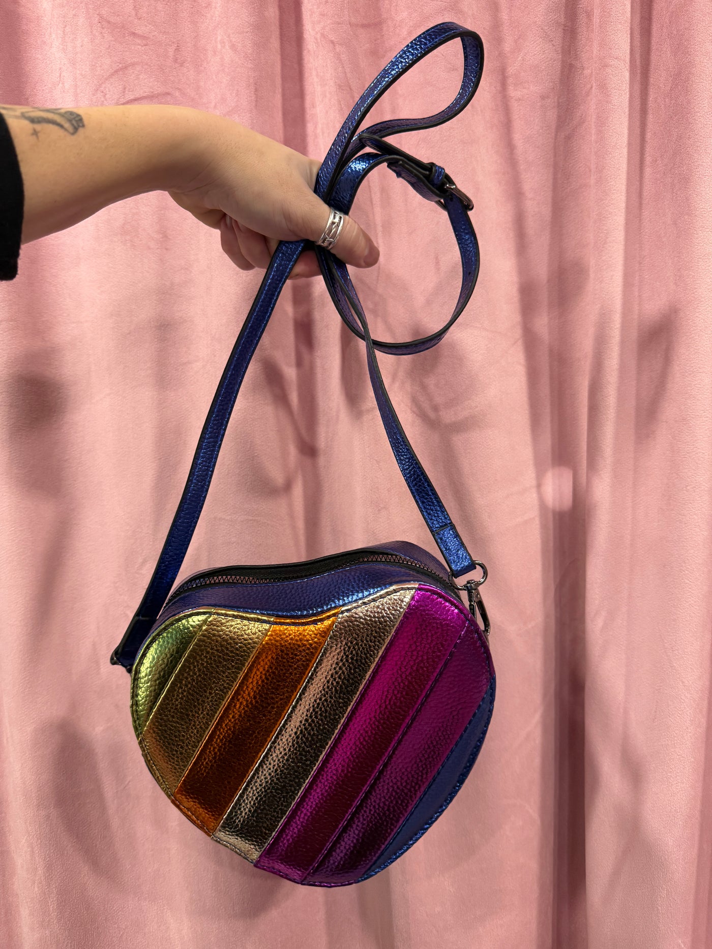 Blue Striped Heart Purse