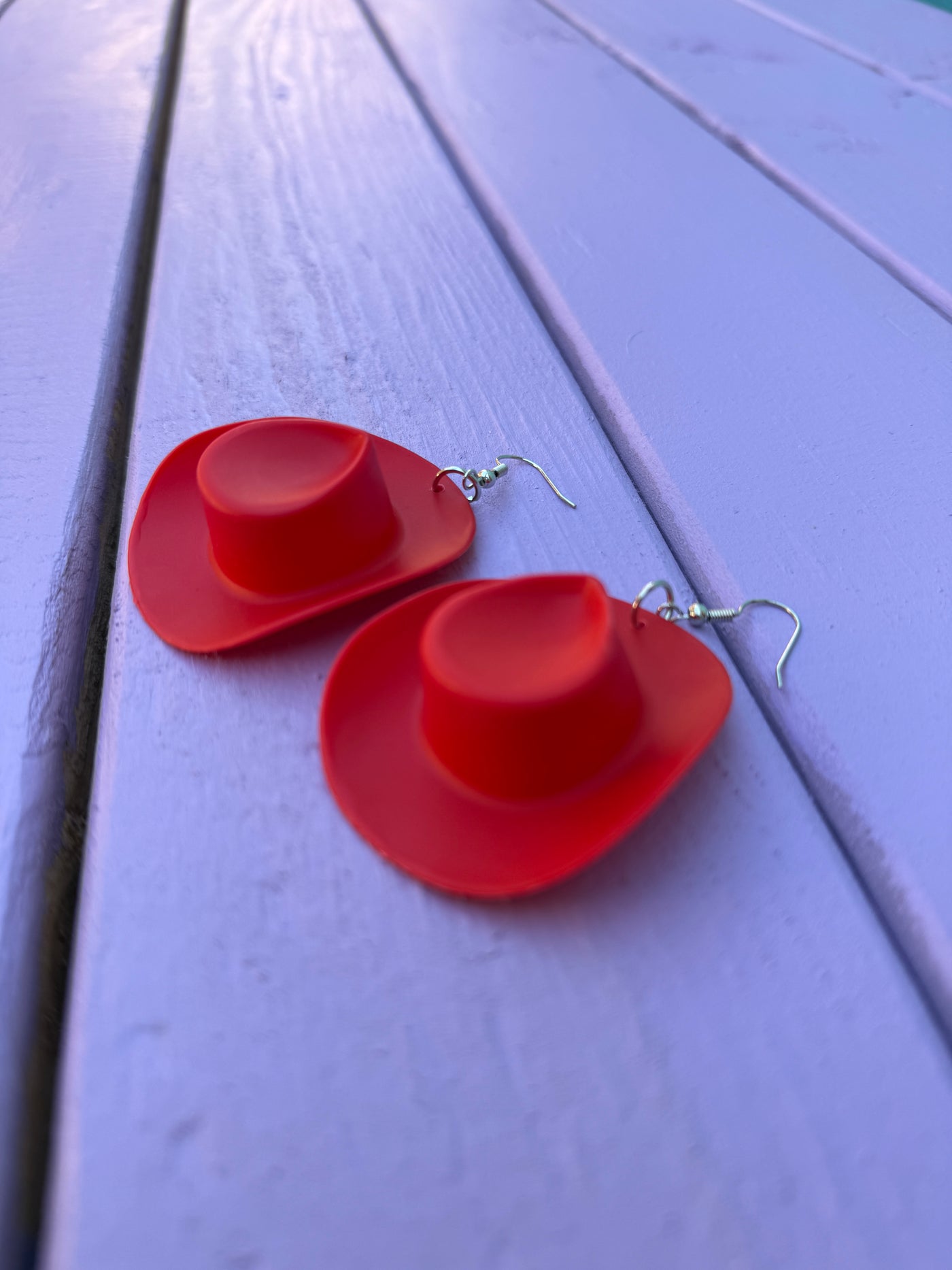 Red Cowboy Hat Earrings