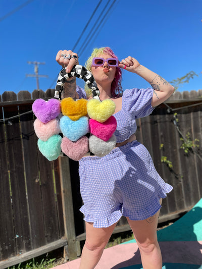 Sensory Overload Checkers and Fuzzy Hearts Purse