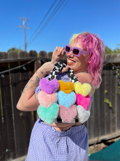 Sensory Overload Checkers and Fuzzy Hearts Purse