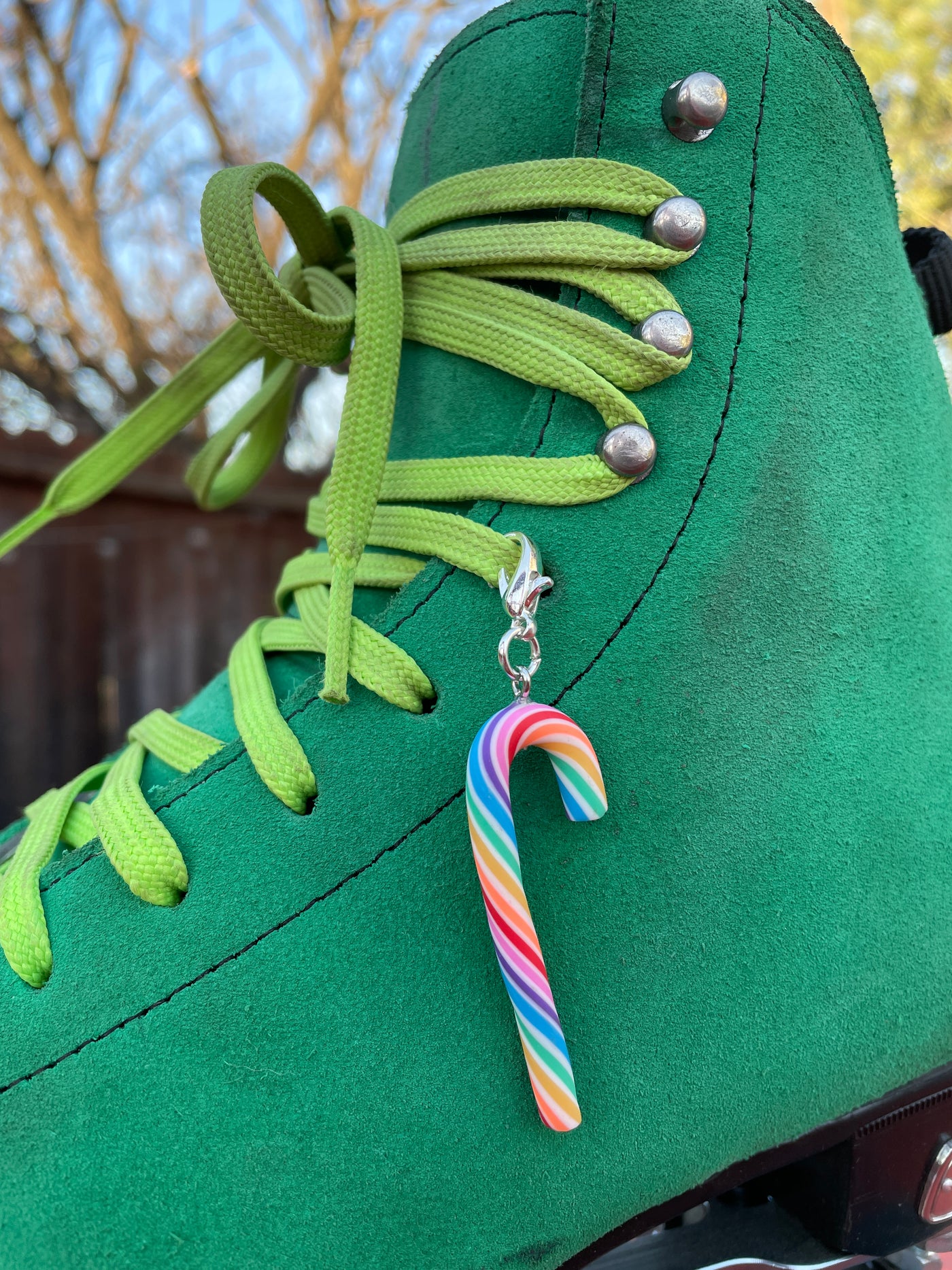 Extra Large Rainbow Candy Cane Roller Skate Charm  - Shoe charm, Zipper pull, Bag charm