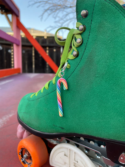 Extra Large Rainbow Candy Cane Roller Skate Charm  - Shoe charm, Zipper pull, Bag charm