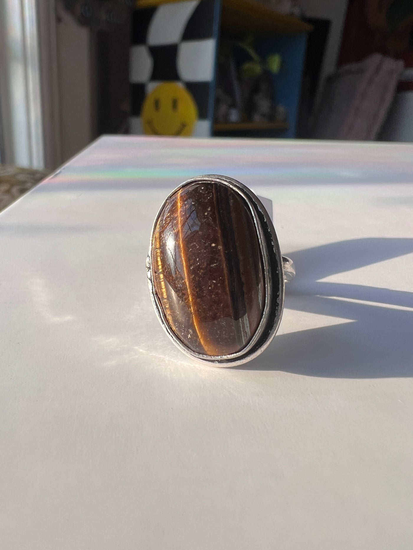 Oval Tigers Eye Sterling Silver Ring Size 5