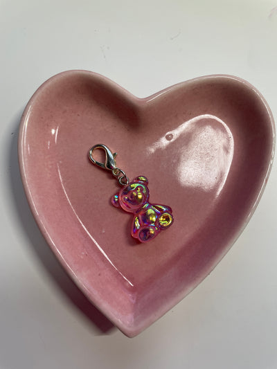 Pink Holographic Teddy Bear Skate Charm -Shoe Charms Zipper Pulls Bag Charm