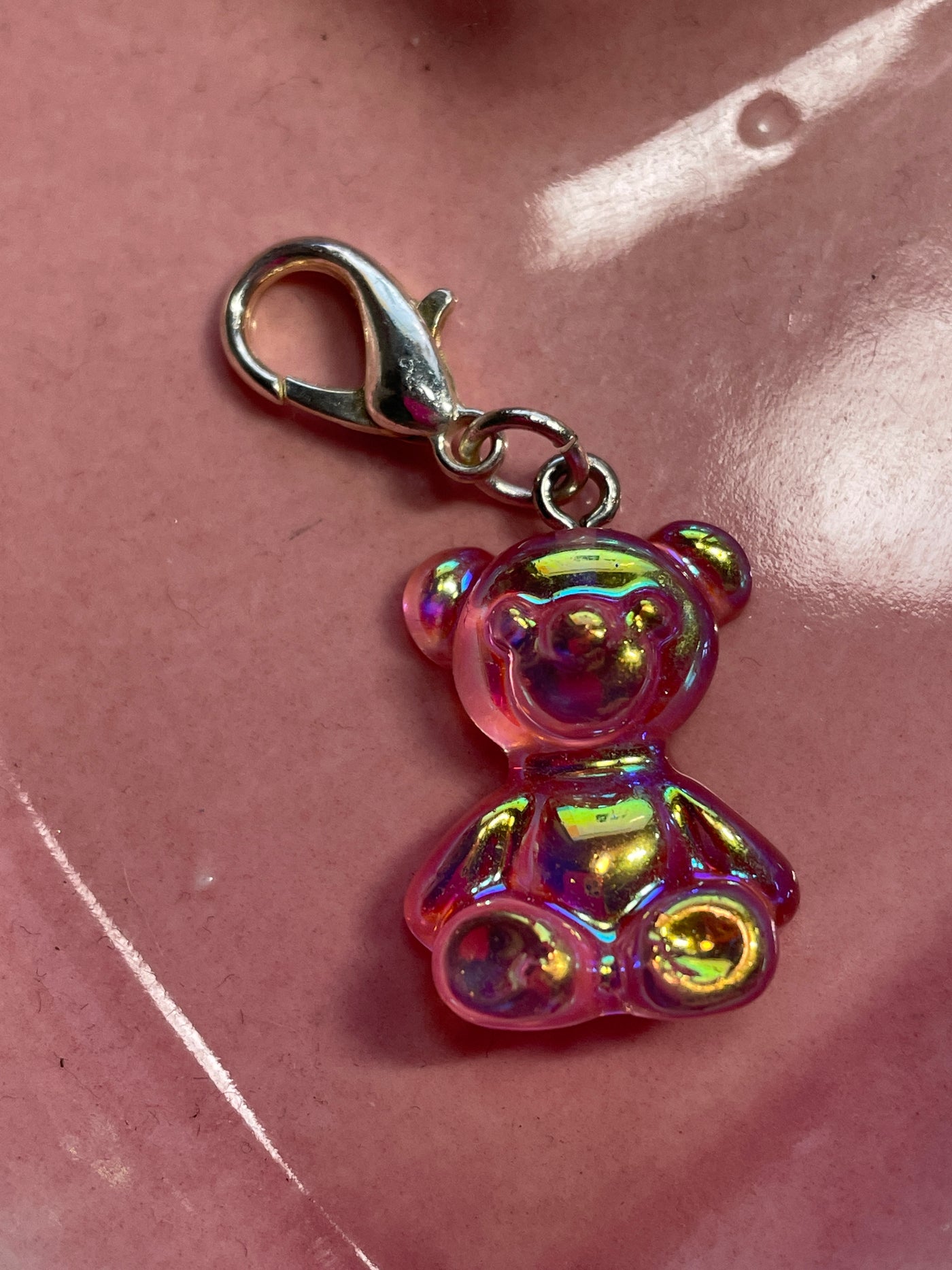 Pink Holographic Teddy Bear Skate Charm -Shoe Charms Zipper Pulls Bag Charm