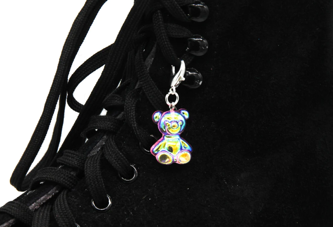 Pink Holographic Teddy Bear Skate Charm -Shoe Charms Zipper Pulls Bag Charm