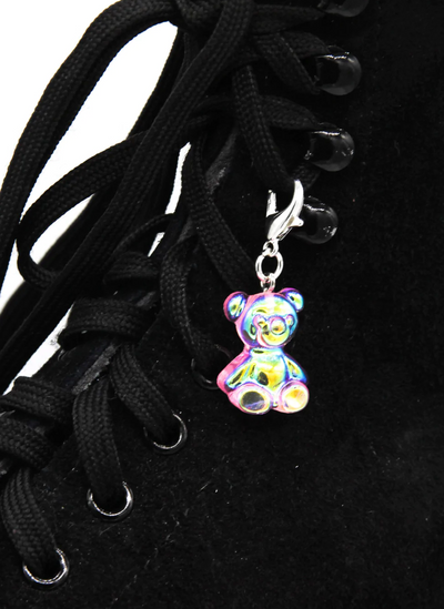 Pink Holographic Teddy Bear Skate Charm -Shoe Charms Zipper Pulls Bag Charm