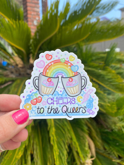 Cup of Rainbows Pastel Cheers to the Queers 3" Sticker