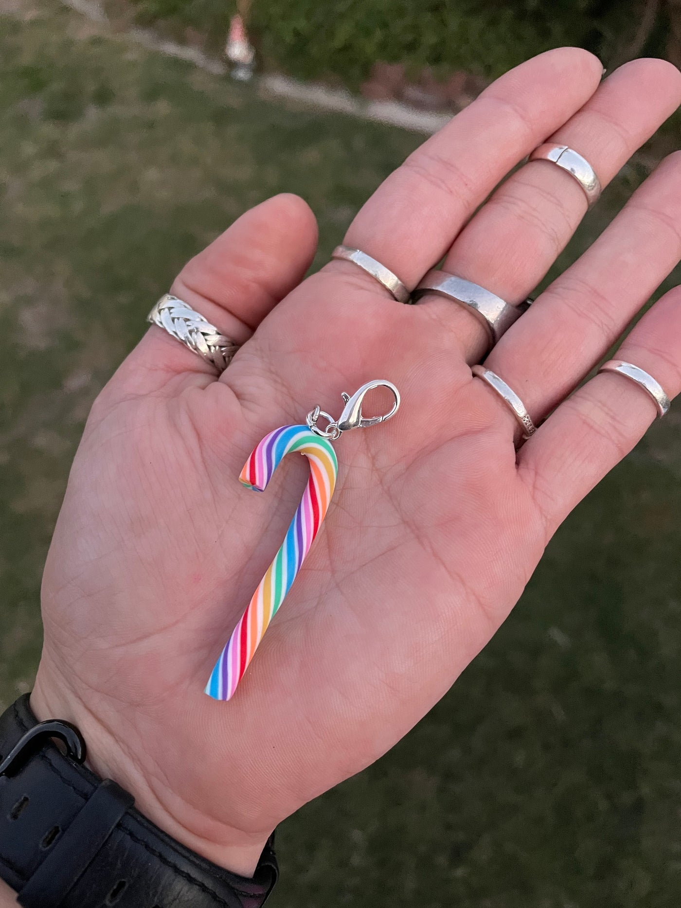 Extra Large Rainbow Candy Cane Roller Skate Charm  - Shoe charm, Zipper pull, Bag charm