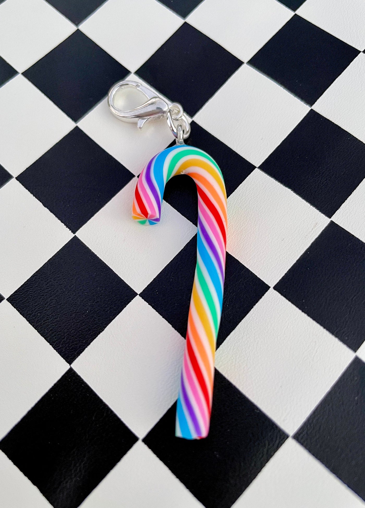 Extra Large Rainbow Candy Cane Roller Skate Charm  - Shoe charm, Zipper pull, Bag charm