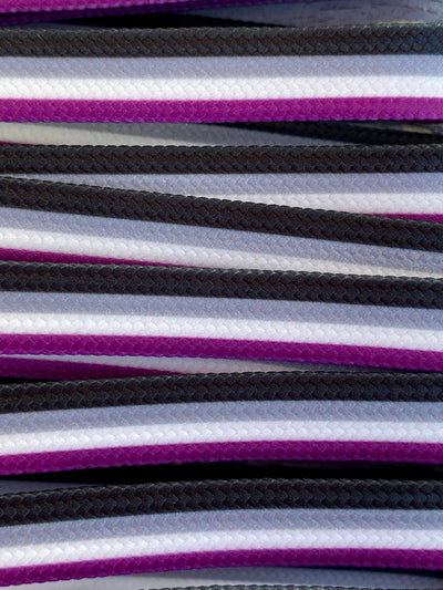 Ace Stripe Laces – 96 inch STYLE Waxed Roller Skate Laces - Purple, white, gray, and black stripes