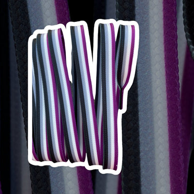 Ace Stripe Laces – 96 inch STYLE Waxed Roller Skate Laces - Purple, white, gray, and black stripes