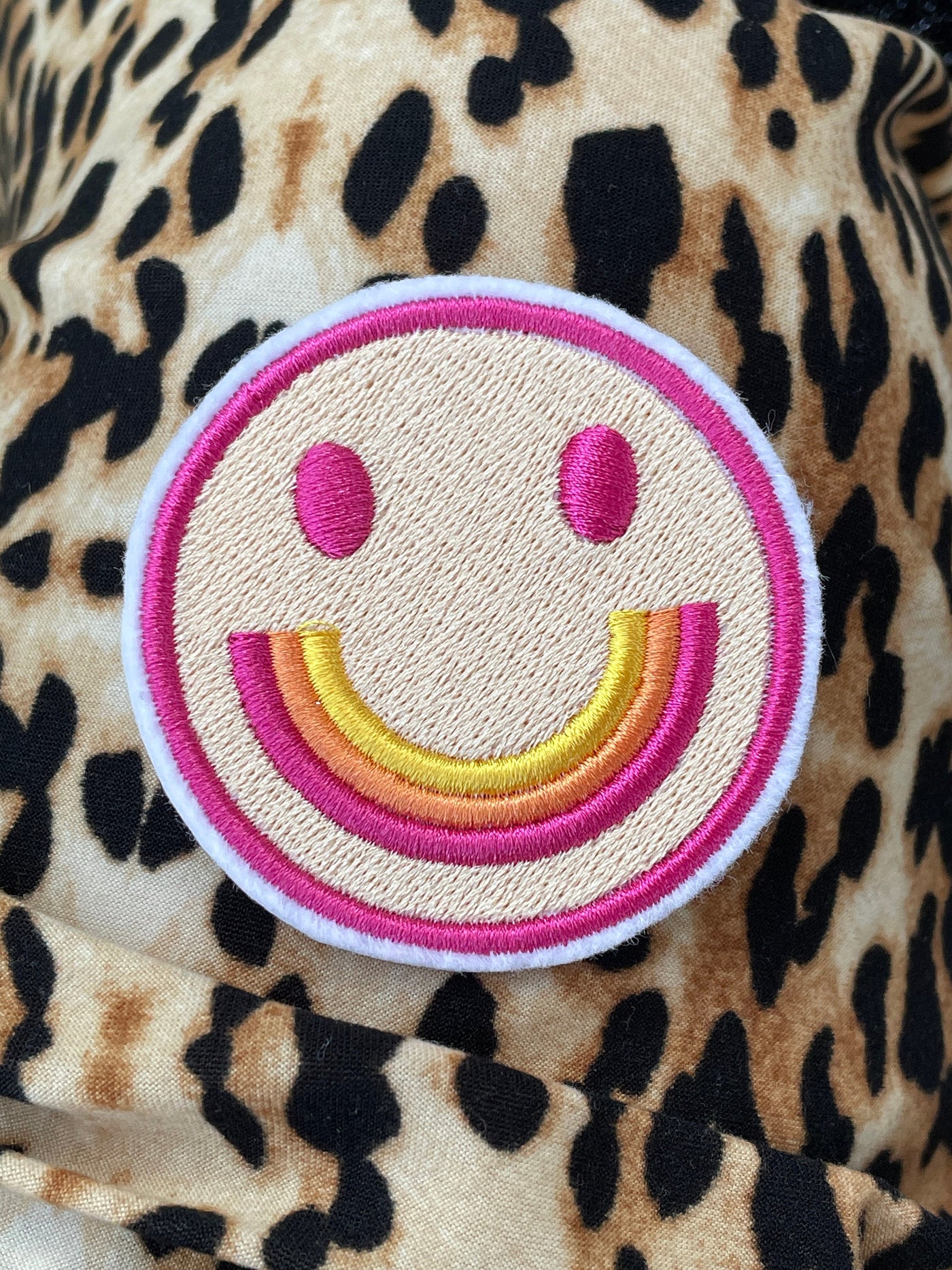 Pink Rainbow Smile Face Logo Felt Iron on Patch